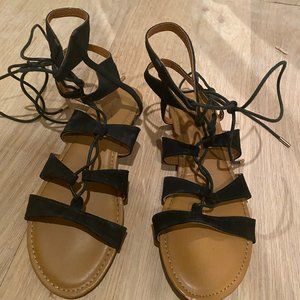 Lace Up Black Sandals